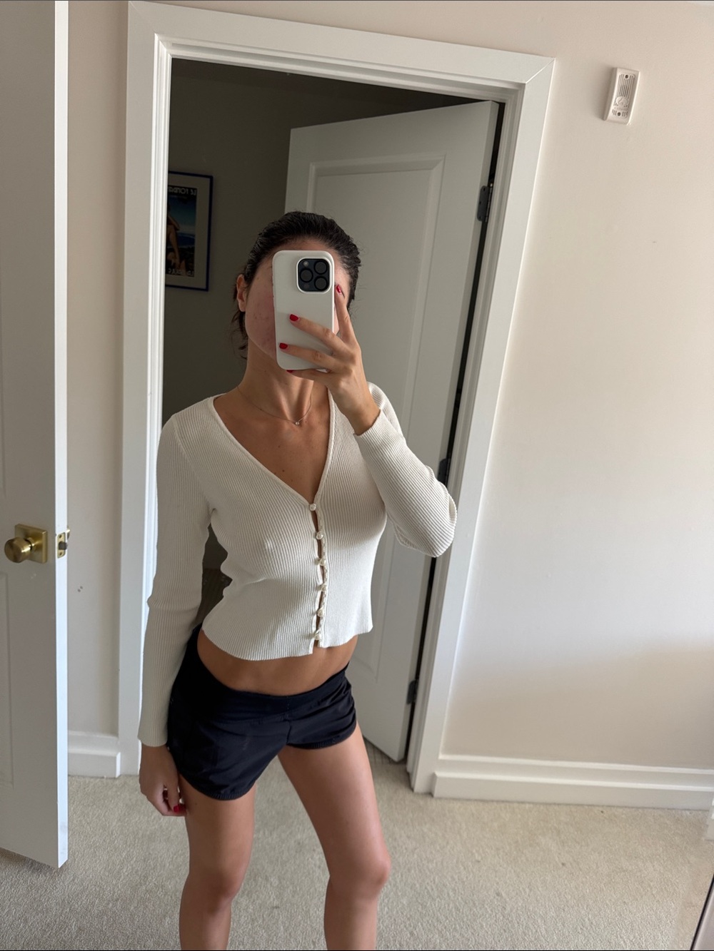 SHEIN White Ribbed V-Neck Button-Front Crop Cardigan